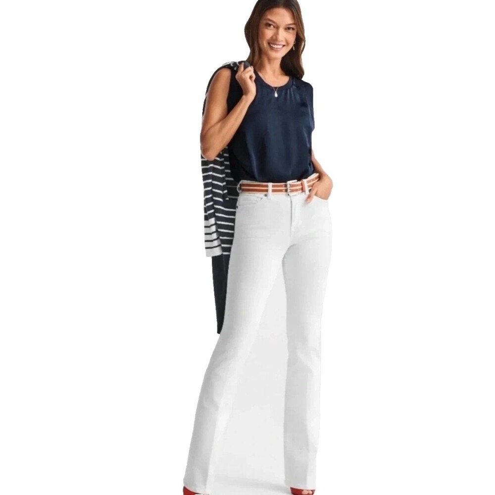 Cabi women's jeans size 4 white denim stretch mid rise straight leg 5 pocket